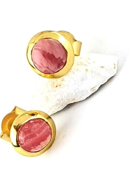 Pembe Turmalin Taşlı 925AYAR Gümüş Üzerine Altın Kaplama Tasarım Doğal Taş Minimal Küpe fiyatları