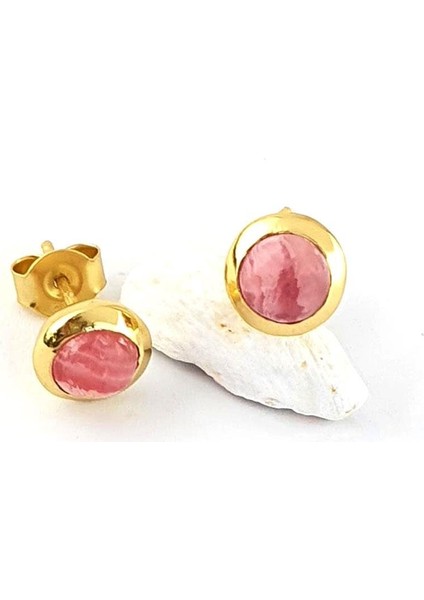 Pembe Turmalin Taşlı 925AYAR Gümüş Üzerine Altın Kaplama Tasarım Doğal Taş Minimal Küpe modelleri