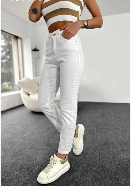 Kadın Yüksek Bel Mom Jeans Pantolon