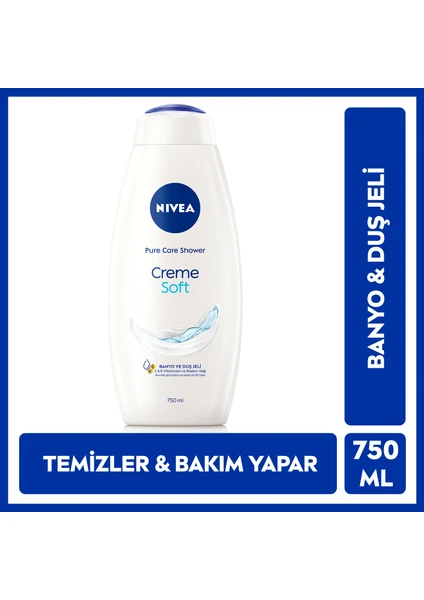 NIVEA Creme Soft Kremsi Dokunuş Banyo Ve Duş Jeli 750ml, Vücut Nemlendirici, Pürüzsüz Cilt, Badem Yağı