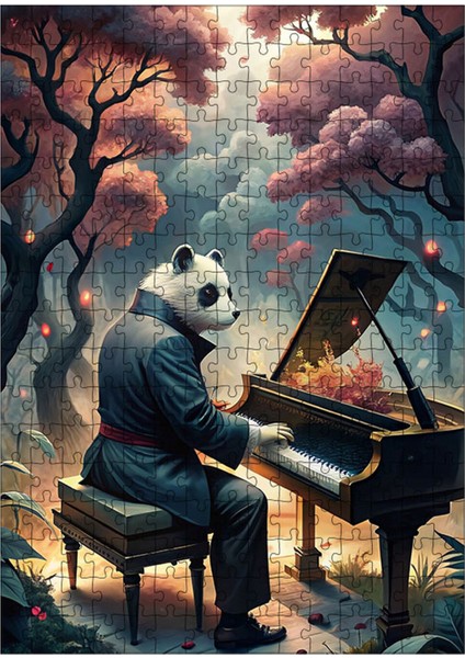 Ahşap Mdf Puzzle Yapboz Piyano Çalan Sevimli Panda 255 Parça 35*50 cm