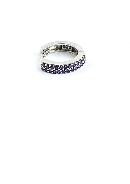 Mor Ametist Taşlı Çift Sıra 925 Ayar Gümüş Halka Tek Küpe fiyatları