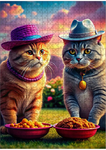 Ahşap Mdf Puzzle Yapboz Kedi Ailesi 500 Parça 50*70 cm