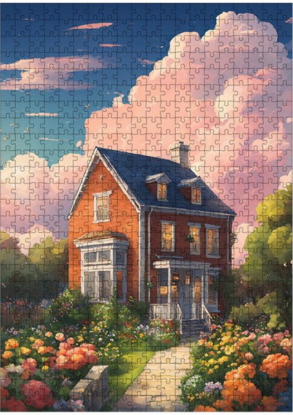 Ahşap Mdf Puzzle Yapboz Çiçekler ve Müstakil Ev 500 Parça 50*70 cm