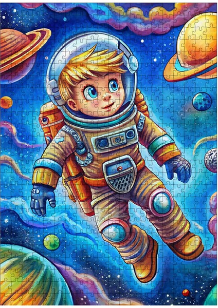 Ahşap Mdf Puzzle Yapboz Astronot Çocuk 500 Parça 50*70 cm