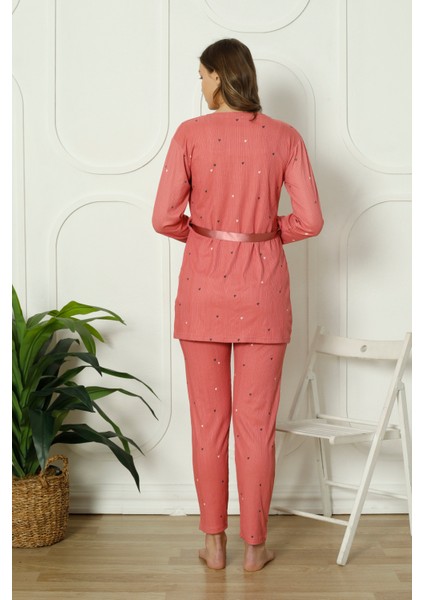 Mirano 1253 Pegasus Kumaş Sabahlıklı Bluzlu 3lü Kalpli Kadın Pijama Takımı indirimleri