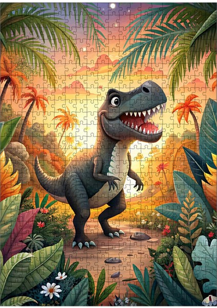 Ahşap Mdf Puzzle Yapboz Sevimli Dinozor 500 Parça 50*70 cm