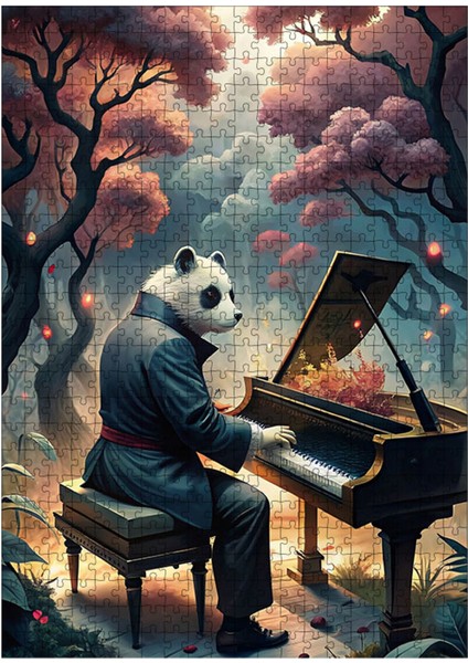 Ahşap Mdf Puzzle Yapboz Piyano Çalan Sevimli Panda 500 Parça 50*70 cm