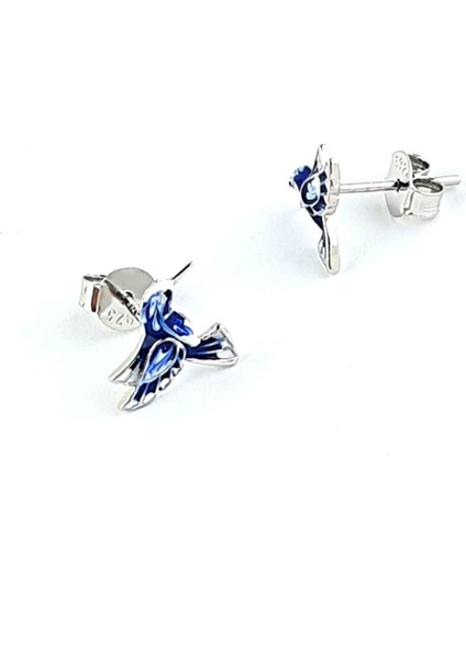 Lacivert Mineli 925AYAR Gümüş Tasarım El Işi Totem Kuşu Küpe fiyatları