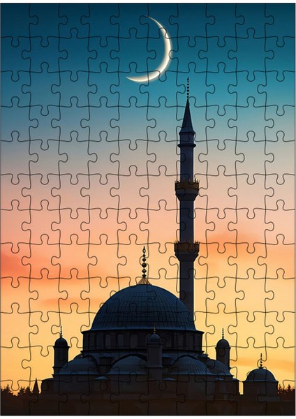 Ahşap Mdf Puzzle Yapboz Ay ve Cami 120 Parça 25*35 cm