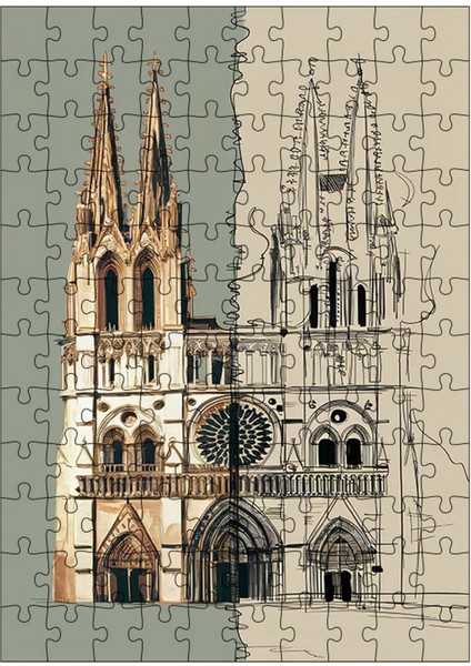 Ahşap Mdf Puzzle Yapboz Bina Eskizi 120 Parça 25*35 cm