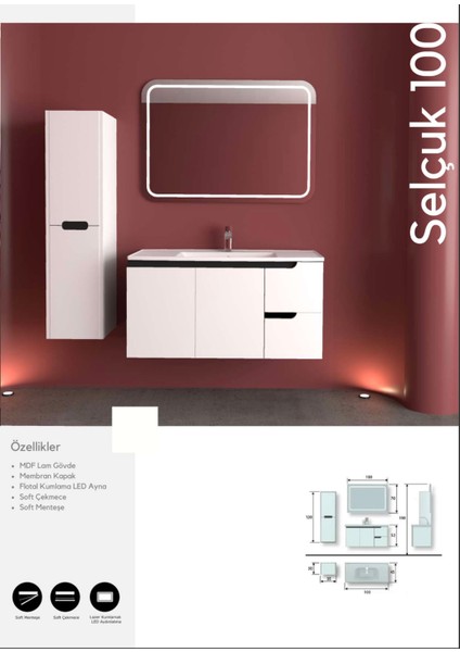 Selçuk Banyo Dolabı 100 cm Boy Dolabı Dahil