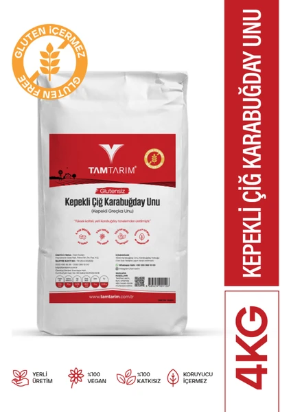 Tam Tarım (Glutensiz) Kepekli Çiğ Karabuğday Unu 4 kg