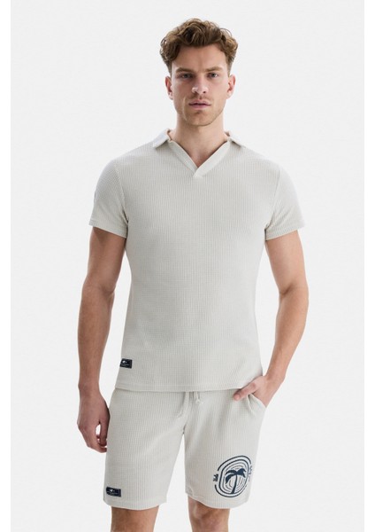 Russel Bej Polo Yaka Baskılı Erkek Tshirt