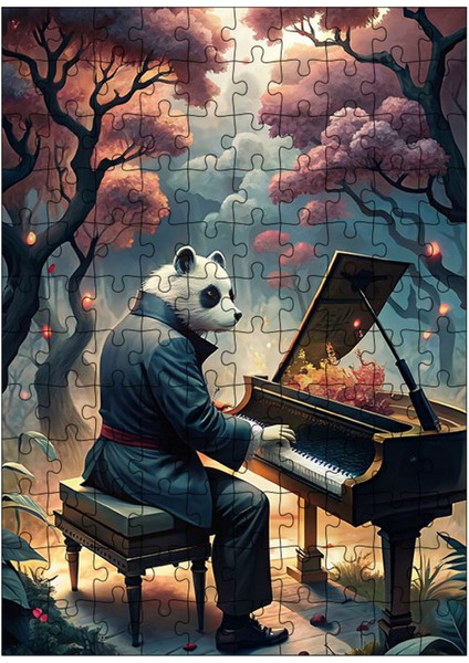 Ahşap Mdf Puzzle Yapboz Piyano Çalan Sevimli Panda 120 Parça 25*35 cm