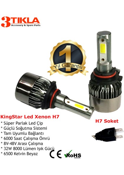 3 Tıkla Opel Vectra B-C 1999-2006 Uzun Far Ampul H7 Beyaz LED Xenon 8000 Lümen