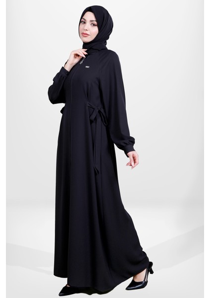3915 Tesettür Siyah Bağcıklı Ferace