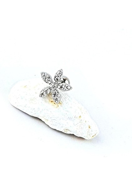 Zirkon Taş Detaylı 925AYAR Gümüş Çiçek Figürlü Tragus Helix Kikirdak Piercing fiyatları