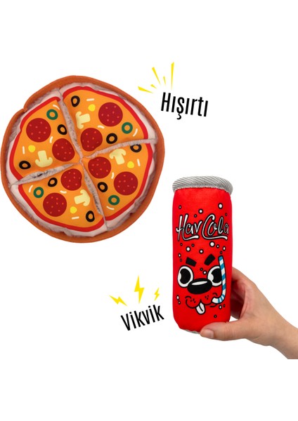 Market Köpek Oyuncak Seti 2 Adet Sesli Peluş Oyuncak Pizza ve Kutu Içecek Köpek Oyuncakları