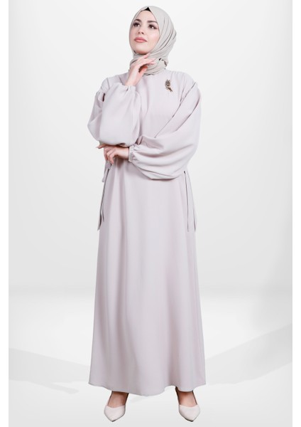 5659 Tesettür Bej Laleli Elbise fiyatları