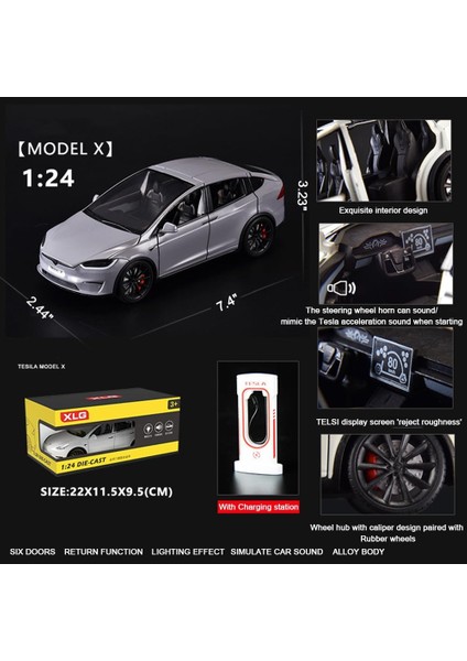 1:24 Ölçekli Tesla Model x Alaşım Araba Modeli Döküm Oyuncak Araçlar Çocuklar Için, Tesla Araba Modeli x Martı Kanat Kapısı, Işıklar ve Müzik ile Geri Çekin Alaşım Araba, Erkekler (Yurt Dışından)