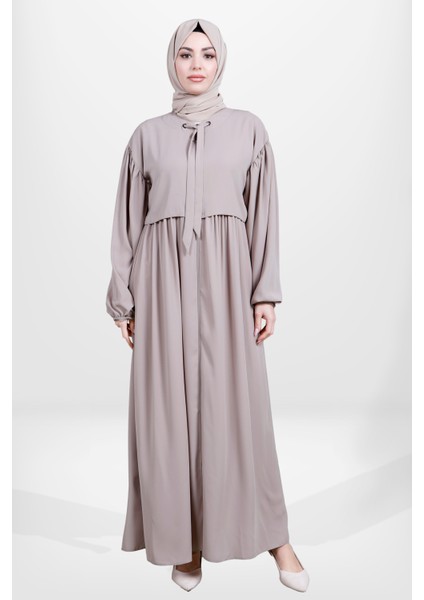 3918 Tesettür Bej Bolerolu Ferace