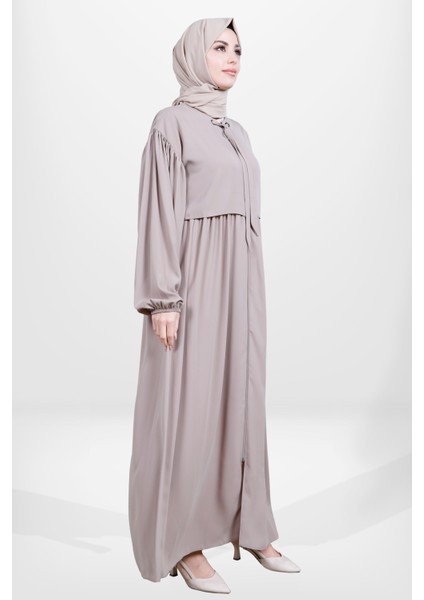 3918 Tesettür Bej Bolerolu Ferace modelleri