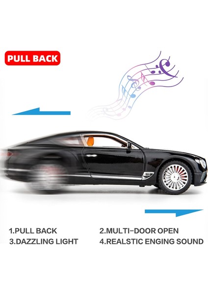 1/24 Bentley Continental Gt Model Araba Için Uyumlu Alaşım Döküm Oyuncak Araba Koleksiyonu Ses ve Işık Kapısı ile Geri Çekin Oyuncak Araçlar Kız Erkek Hediye Için Açılabilir (Siya (Yurt Dışından) modelleri