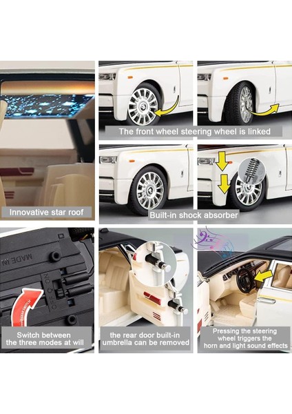 Zarif Araba Modeli 1/24 Rolls-Royce Phantom Model Araba, Çocuklar Erkek Kız Hediye Için Çinko Alaşımı Ses ve Işık ile Geri Çekin Oyuncak Araba. (Beyaz) (Yurt Dışından) modelleri