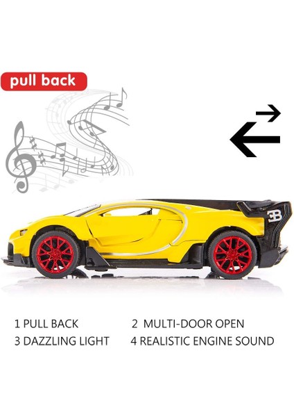 Saytay Bugatti Vision Gt Supercar 1/32 Çinko Alaşımı Döküm Geri Çekin Araba Modeli Oyuncak Ses ve Işık Erkek Kız Için Hediye (Sarı) ST-0011 (Yurt Dışından) modelleri