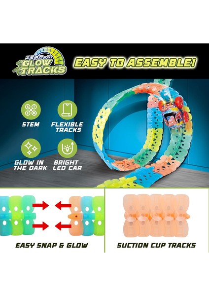 Usa Toyz Çocuklar Için Zero-G Glow Yarış Pisti - 105 Adet Karanlıkta Parlayan Esnek Yarış Arabası Pisti Seti, Vantuzlu, Slot Arabası, 2 Graffiti Oyuncak Araba Kabuğu, 3+ Yaşındaki (Yurt Dışından) modelleri