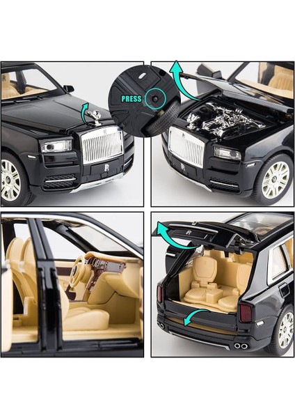 1/24 Ölçekli Rolls-Royce Cullinan Suv Model Araba Oyuncak, Çinko Alaşım Geri Çekin Oyuncak Pres Döküm Arabalar Çocuklar Için Ses ve Işık ile Erkek Kız Hediye (Siyah) (Yurt Dışından)