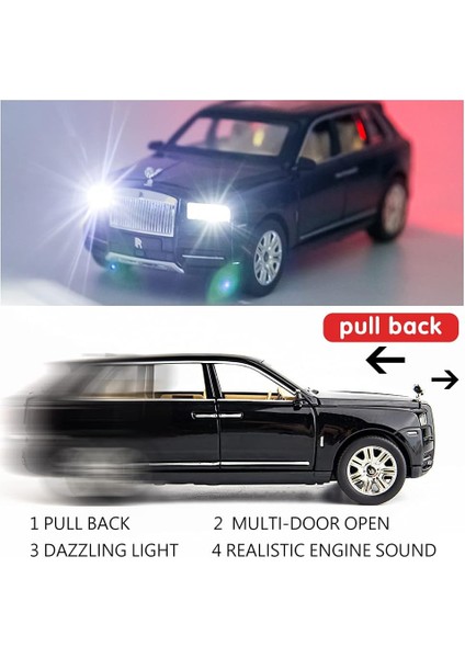 1/24 Ölçekli Rolls-Royce Cullinan Suv Model Araba Oyuncak, Çinko Alaşım Geri Çekin Oyuncak Pres Döküm Arabalar Çocuklar Için Ses ve Işık ile Erkek Kız Hediye (Siyah) (Yurt Dışından)