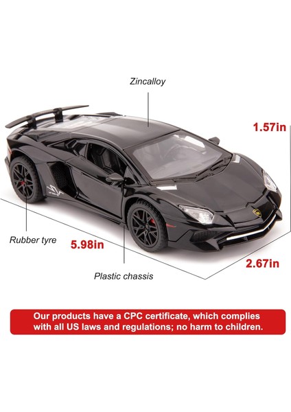 1:32 Lamborghini LP750 Modeline Uyumlu Çocuklar Için Sesli ve Işıklı Geri Çekilebilir Araba Oyuncak Araba Erkek Kız, Metal Gövde, Kapı Açık, Siyah1 (Yurt Dışından)