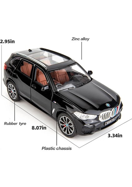 1:24 Bmw X5 Suv Model Araba Oyuncak Için Uyumlu, Çinko Alaşım Geri Çekin Oyuncak Araba Çocuklar Için Ses ve Işık ile Erkek Kız Hediye (Siyah)1 (Yurt Dışından)