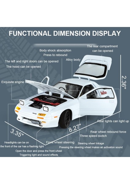 1/24 Mazda Rx7 Alaşım Araba Modeli, Işıklı ve Sesli Çocuk Oyuncak Döküm Araba, Yetişkin ve Çocuk Hediyeleri, Dekorasyonlar, Koleksiyon. (Beyaz)1 (Yurt Dışından)