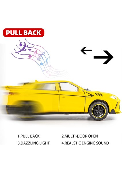 Oyuncak Araba 1/32 Lamborghini Urus Model Araba Için Işık ve Ses ile Geri Çekin Oyuncak Araç 3+ Yaş Yürümeye Başlayan Erkek Kız Noel Doğum Günü Hediyesi Sarı Araba1 (Yurt Dışından)