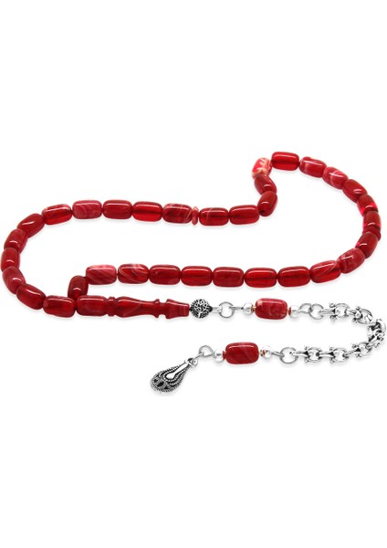 Kararmaz Metal Arnavut Zincir Su Damlası Püsküllü Kapsül Kesim Kırmızı-Beyaz Bilek Boy Ateş Kehribar Tesbih