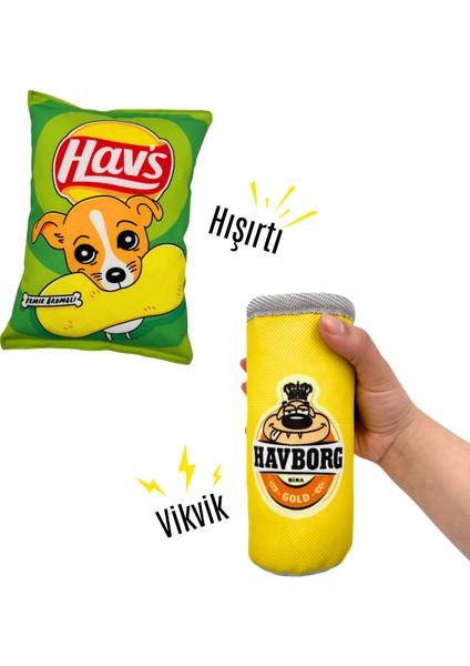 Market Köpek Oyuncak Seti 2 Adet Sesli Köpek Oyuncakları Peluş Cips ve Peluş Kutu Içecek