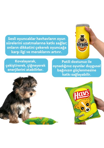 Market Köpek Oyuncak Seti 2 Adet Sesli Köpek Oyuncakları Peluş Cips ve Peluş Kutu Içecek fırsatları
