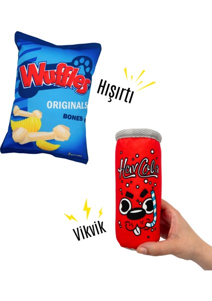 Market Köpek Oyuncak Seti 2 Adet Sesli Köpek Oyuncakları Peluş Cips ve Peluş Kutu Içecek