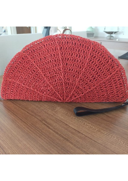 Kırmızı Yazlık Hasır Kadın El Çantası 41 x 21