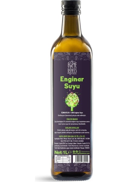Enginar Suyu - 1 Litre-Cam Şişe - (Saf Detoks suyu, antioksidan, Konsantre Içecek, Karaciğer Dostu)