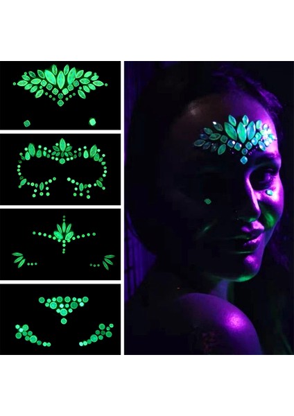 Fiesta Karanlıkta Parlayan Yapışkanlı Yüz Makyaj Taşı Festival Face Gems