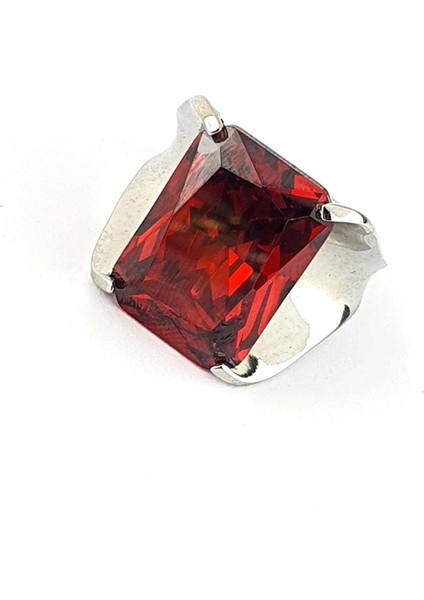 Kırmızı Zirkon Taşlı 925AYAR Gümüş Tasarım Tek Taş Yüzük fiyatları