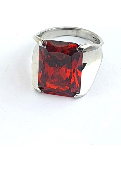 Kırmızı Zirkon Taşlı 925AYAR Gümüş Tasarım Tek Taş Yüzük fırsatları