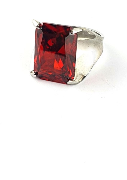 Kırmızı Zirkon Taşlı 925AYAR Gümüş Tasarım Tek Taş Yüzük indirimleri