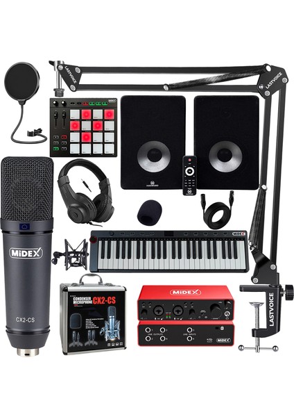 Impressive Paket 6 Monitör Mikrofon Ses Kartı Kulaklık Midi Klavye Pad Controller Stüdyo Ekipmanları Seti