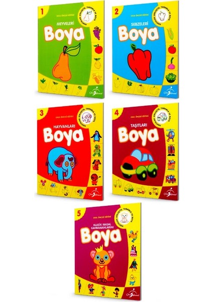 Okul Öncesi Boyamalı Alıştırma Set 1 - 5 Kitap