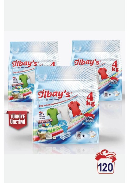 Ilbay's By Ümit Ilbay Dağ Esintisi Çamaşır Makinesi Tozu Beyazlar ve Renkliler Için 3x4 = 12 Kg- 120 Yıkama